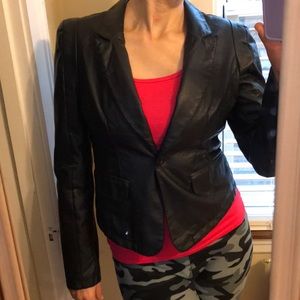 Faux leather black blazer w/2 pockets